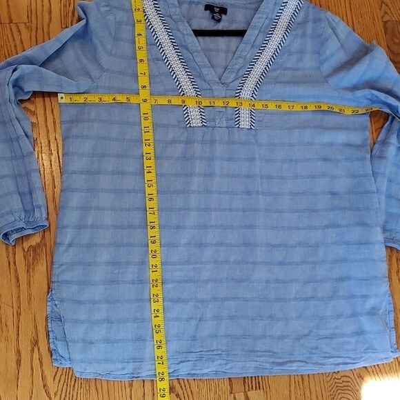 GAP LIGHT COTTON TUNIC TOP BLUE LARGE BOJO AIRY GAUZY BEACHY PREPPY COASTAL - Picture 8 of 8